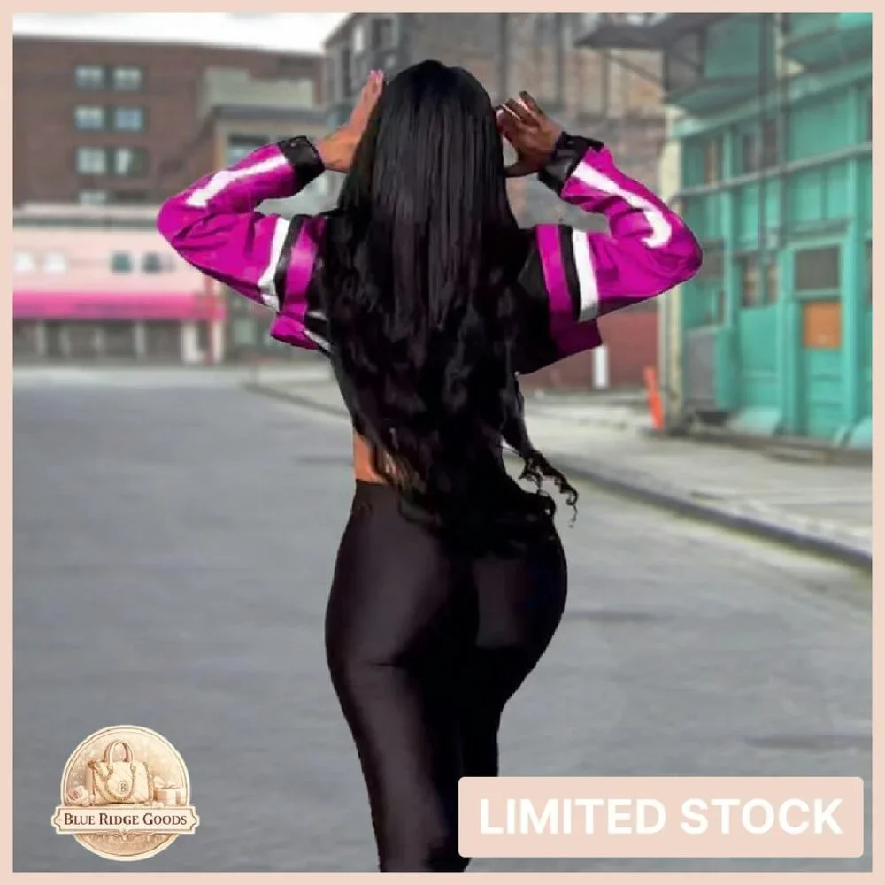 Cropped Faux Leather Bomber Jacket Y2K Motorcycle Style Streetwear Chic - Picture 4 of 6